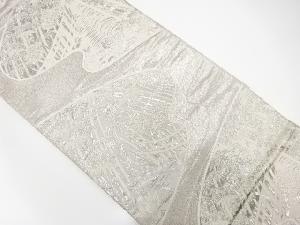 プラチナ箔　霞取りに竹林模様織り出し袋帯